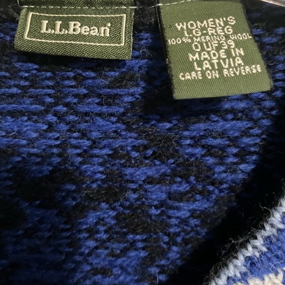 LL Bean Merino Wool Winter Outdoor Comfy FairIsle Nordic Sweater Cardigan Large - Picture 8 of 10
